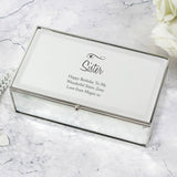 Personalised jewellery box with hearts and swirls design, mirrored glass, three compartments, UK version