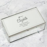 Personalised jewellery box with hearts and swirls design, mirrored glass, three compartments, UK version