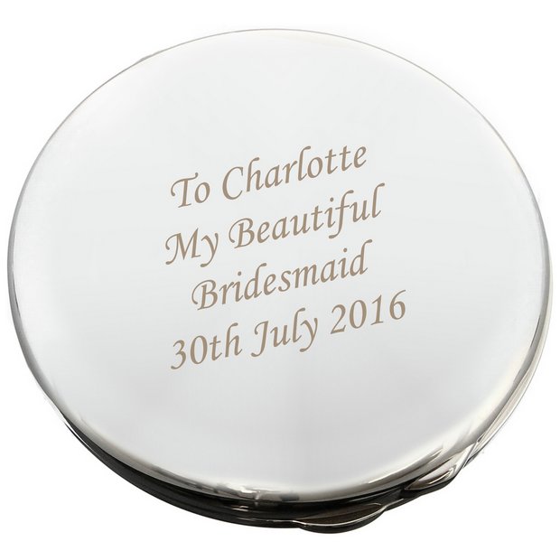 Personalised silver compact mirror 5.7cm (British brand)