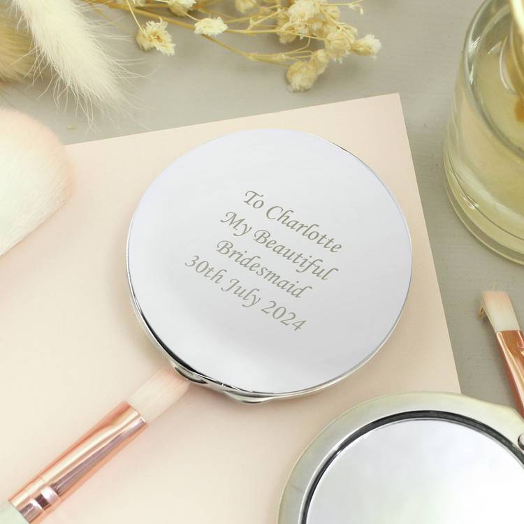 Personalised silver compact mirror 5.7cm (British brand)