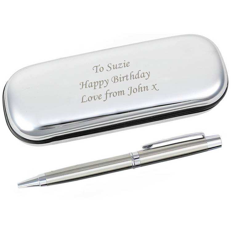 Personalised chrome pen set with engraving box 14cm - British product