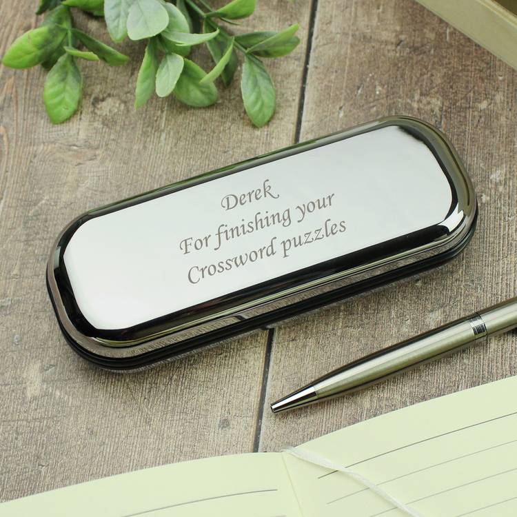 Personalised chrome pen set with engraving box 14cm - British product