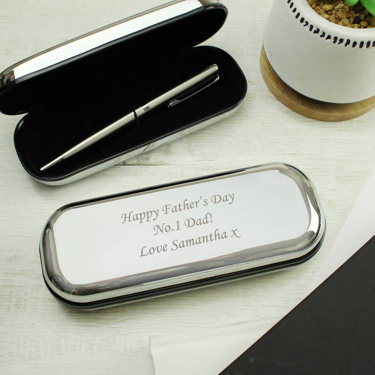 Personalised chrome pen set with engraving box 14cm - British product