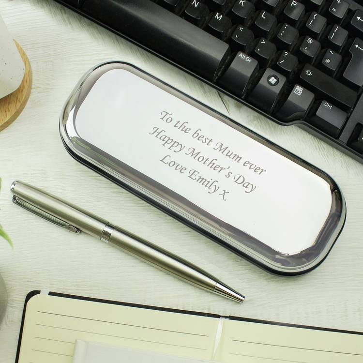Personalised chrome pen set with engraving box 14cm - British product