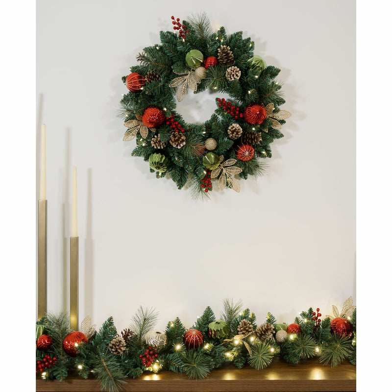 CGH pre-lit Christmas garland with twinkling LED lights 9ft - British product