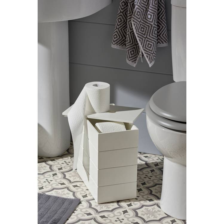 Argos Home white wooden toilet roll holder storage cupboard, UK version