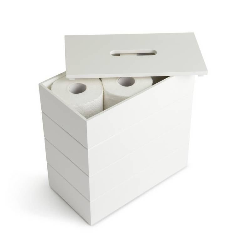Argos Home white wooden toilet roll holder storage cupboard, UK version