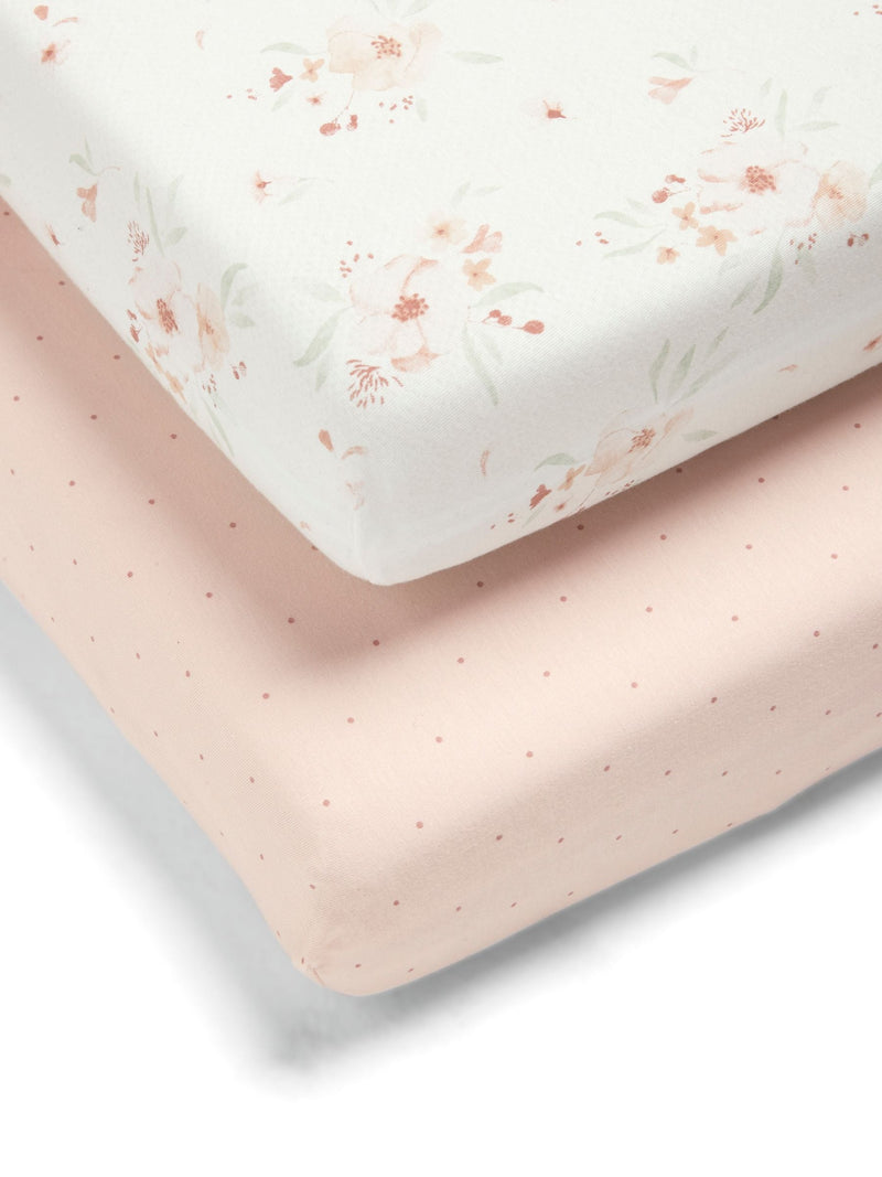 Mamas & Papas floral pink cotbed sheets 2-pack, imported from the UK