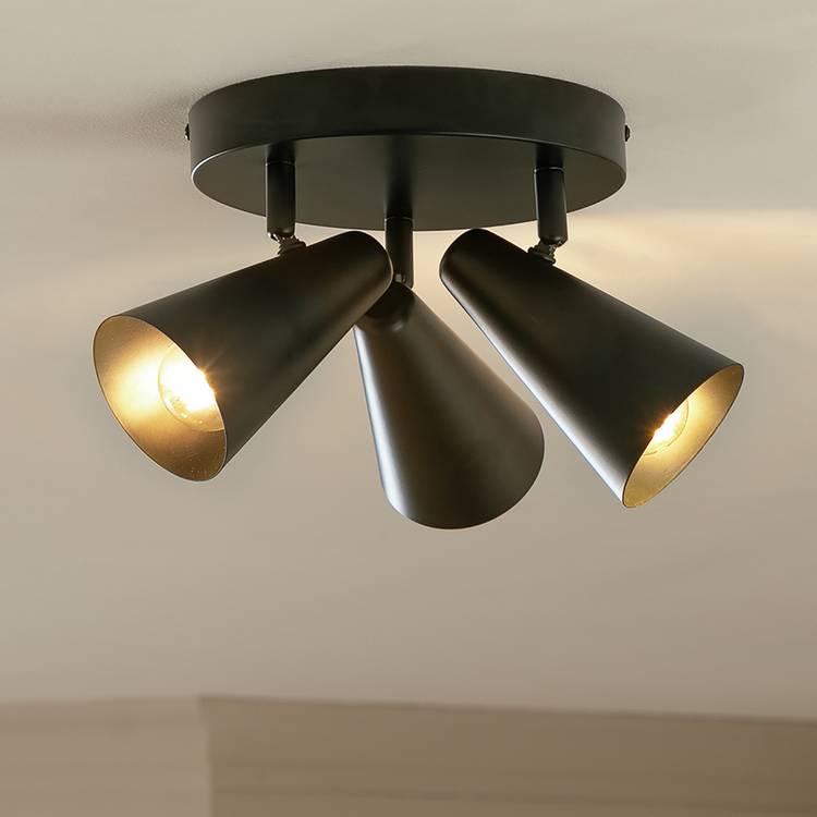 Argos Home matte black steel 3-light spotlight plate (British brand)