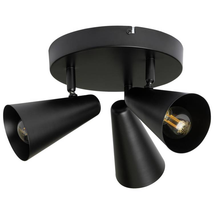 Argos Home matte black steel 3-light spotlight plate (British brand)