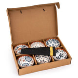 Rice bowl and chopstick gift set brown and blue 6 sets - British product