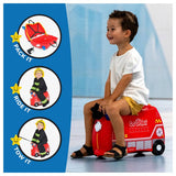 Trunki Frank Firetruck ride-on suitcase red, imported from the UK