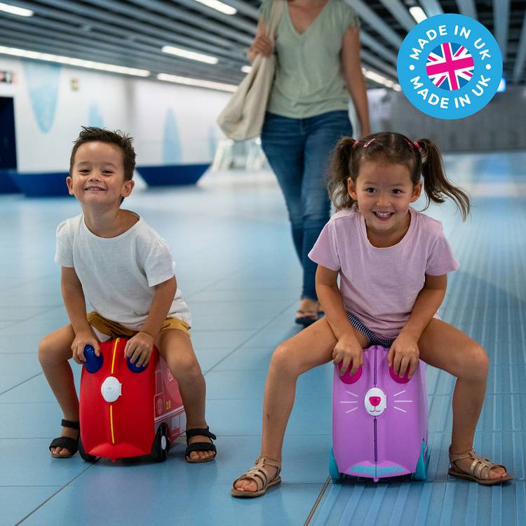 Trunki Frank Firetruck ride-on suitcase red, imported from the UK