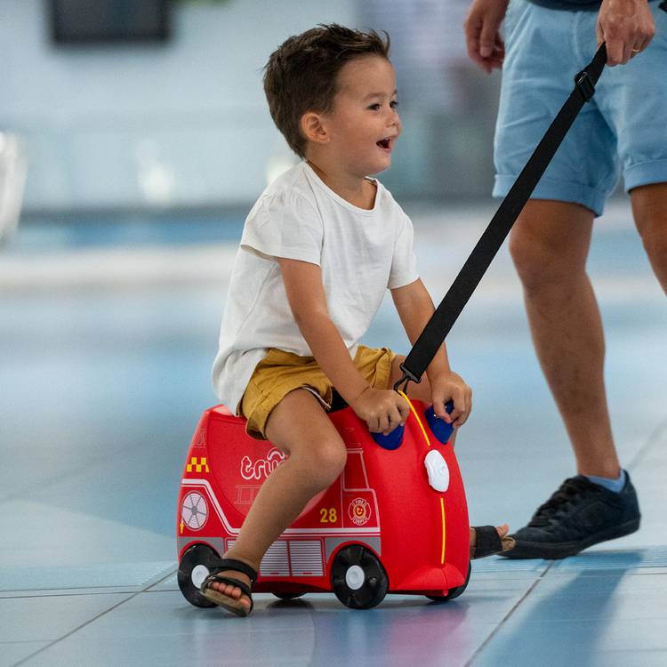 Trunki Frank Firetruck ride-on suitcase red, imported from the UK