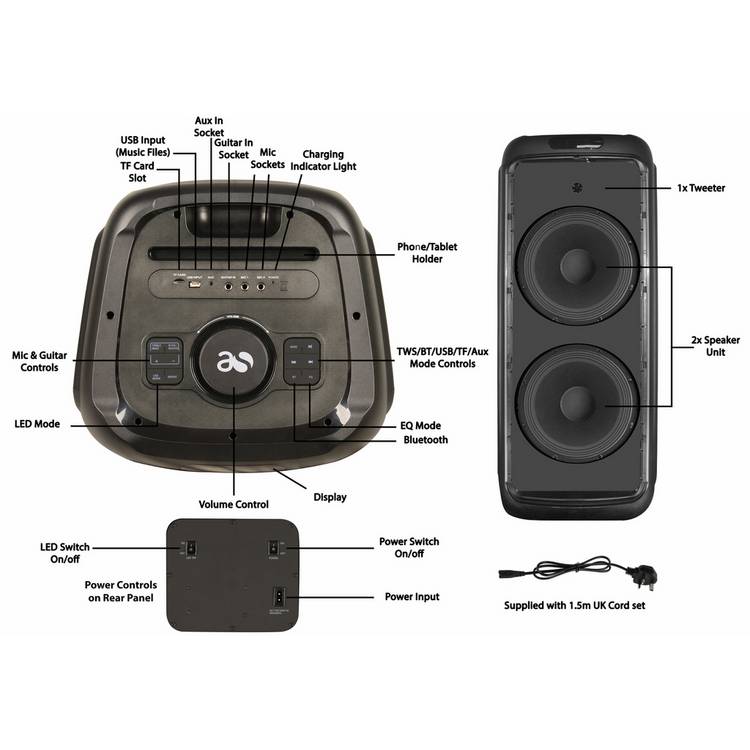 Acoustic Solutions K120 Bluetooth party speaker 120W, UK version