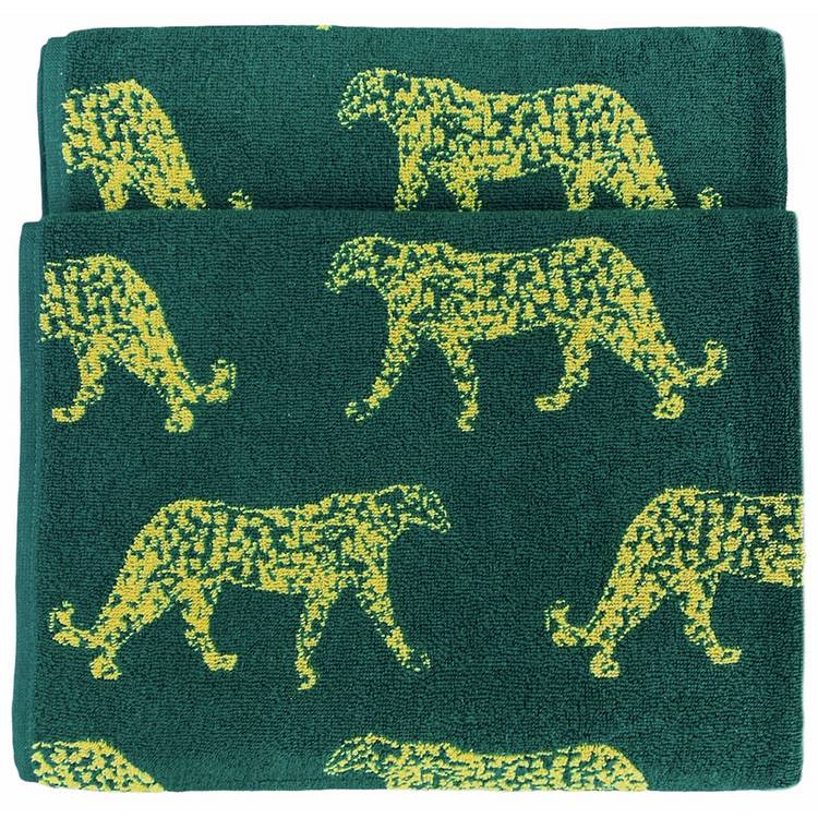 furn hand towel leopard pattern teal green 85x50cm, UK version