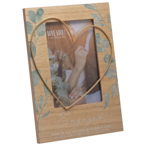 Love Story wooden engagement frame brown with wire heart 25x16cm - British product
