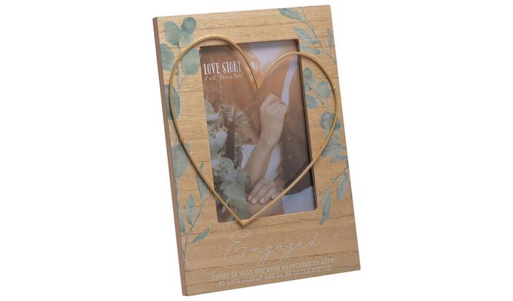 Love Story wooden engagement frame brown with wire heart 25x16cm - British product