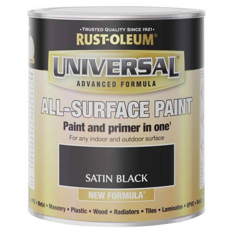 Rust-Oleum Universal All-Surface Satin Paint Black 750ml, imported from the UK