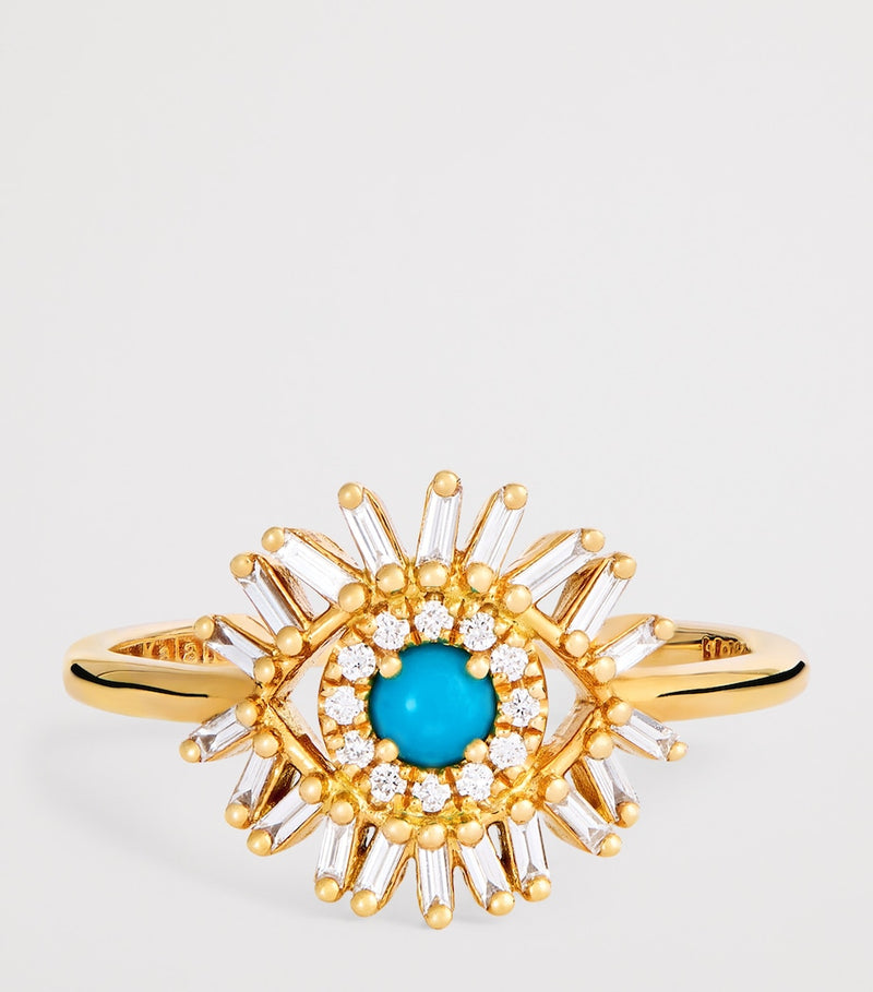Suzanne Kalan Mini Evil Eye Ring yellow gold turquoise size 6 (British brand)
