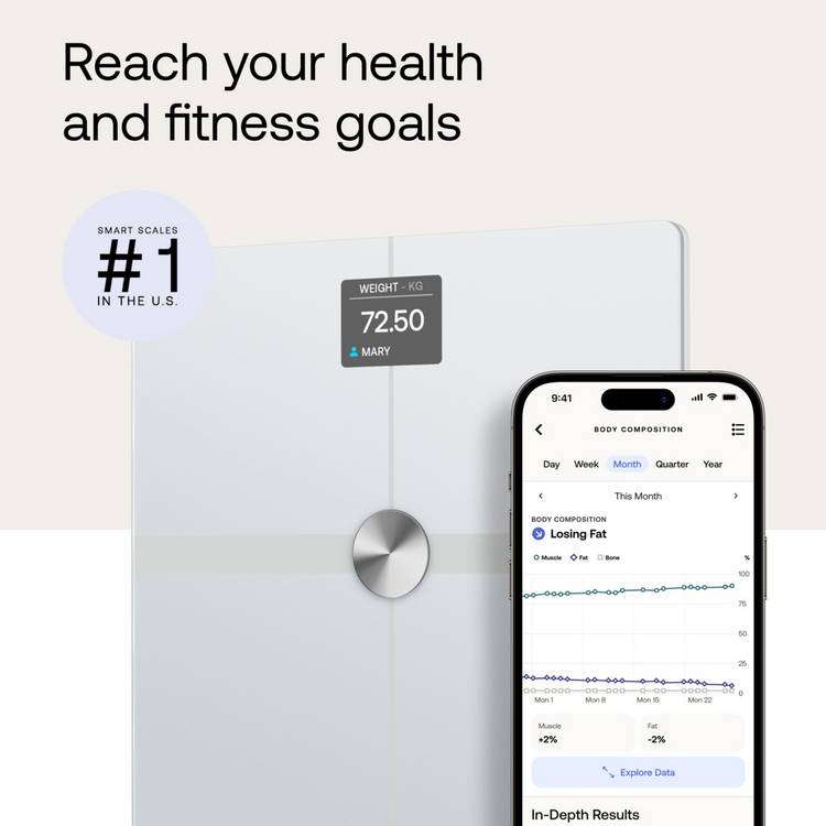 Withings Body Smart WiFi scale white glass platform (British brand)