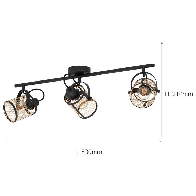 EGLO Dellow three-light black ceiling spotlight (British brand)