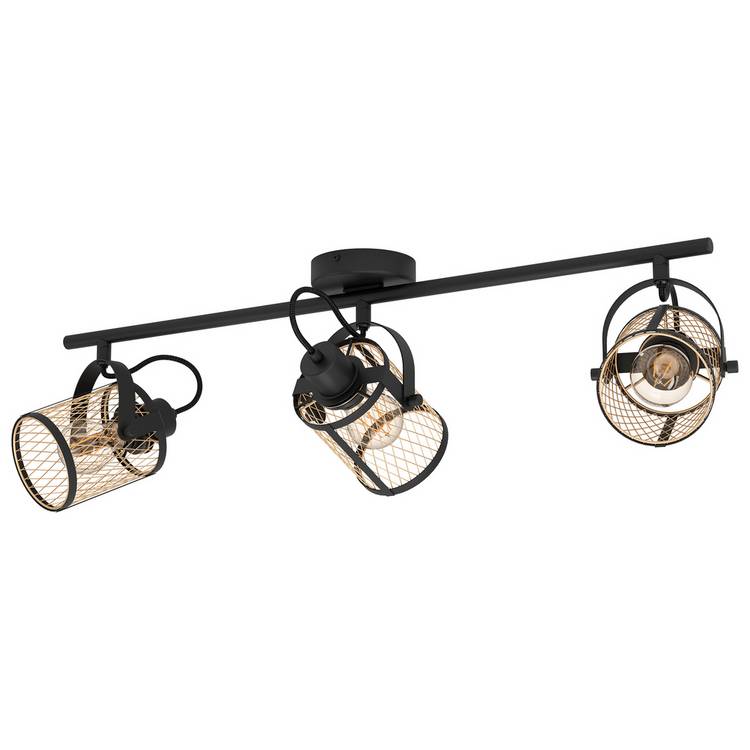 EGLO Dellow three-light black ceiling spotlight (British brand)