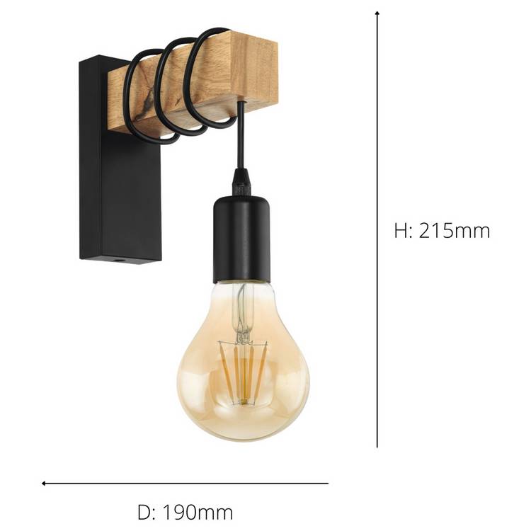 Eglo steel wall light black and wood, imported from the UK