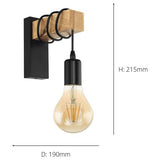 Eglo steel wall light black and wood, imported from the UK