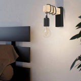Eglo steel wall light black and wood, imported from the UK