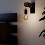 Eglo steel wall light black and wood, imported from the UK