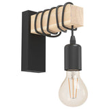 Eglo steel wall light black and wood, imported from the UK