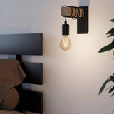 Eglo steel wall light black and wood, imported from the UK