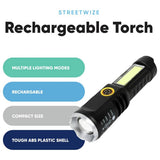 Streetwize rechargeable LED torch, UK version