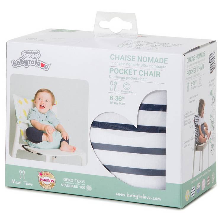 BabyToLove travel booster seat blue stripes, imported from the UK