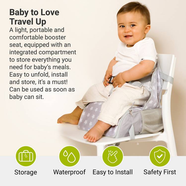 BabyToLove travel waterproof booster seat with storage grey, imported from the UK