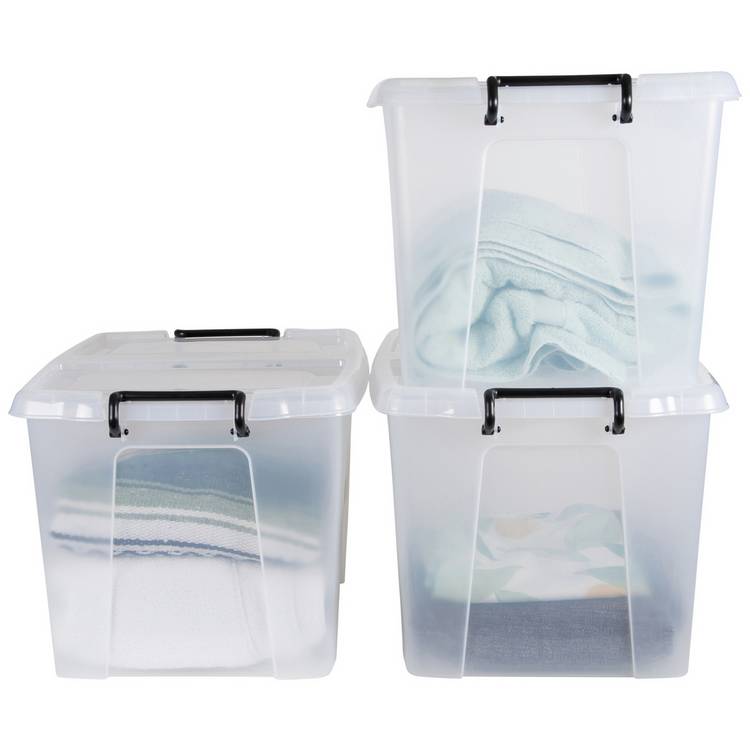 Strata Smart clear storage boxes with lids 3x40L (British brand)
