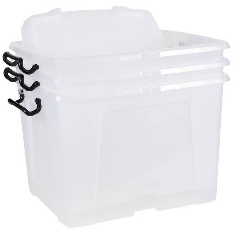 Strata Smart clear storage boxes with lids 3x40L (British brand)