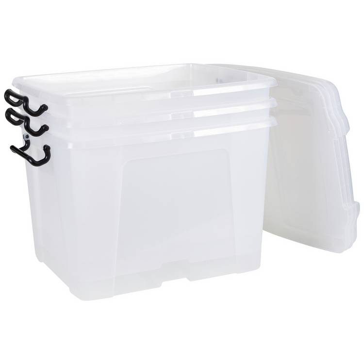 Strata Smart clear storage boxes with lids 3x40L (British brand)