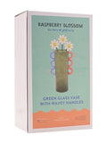 Widdop green glass vase with wavy handles 28cm, UK version
