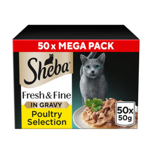 Sheba Fresh & Fine Adult Wet Cat Food Poultry In Gravy 50x50g Pouches