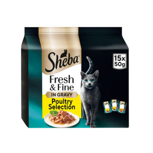 Sheba Fresh & Fine Adult Wet Cat Food Poultry Gravy 15 x 50g Pouches