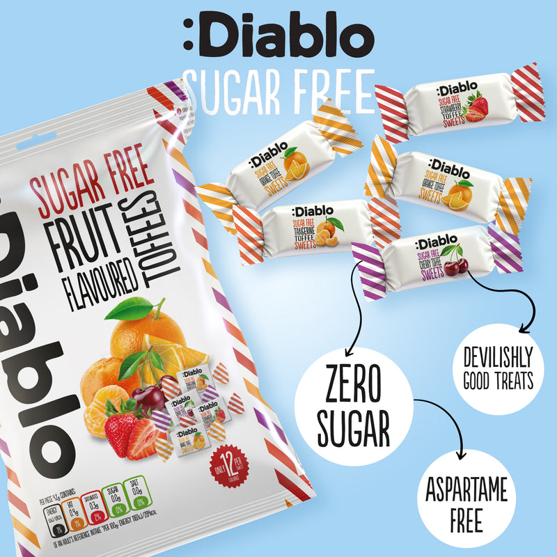 Diablo sugar free fruit flavoured toffees 75g pack of 8 (British brand)