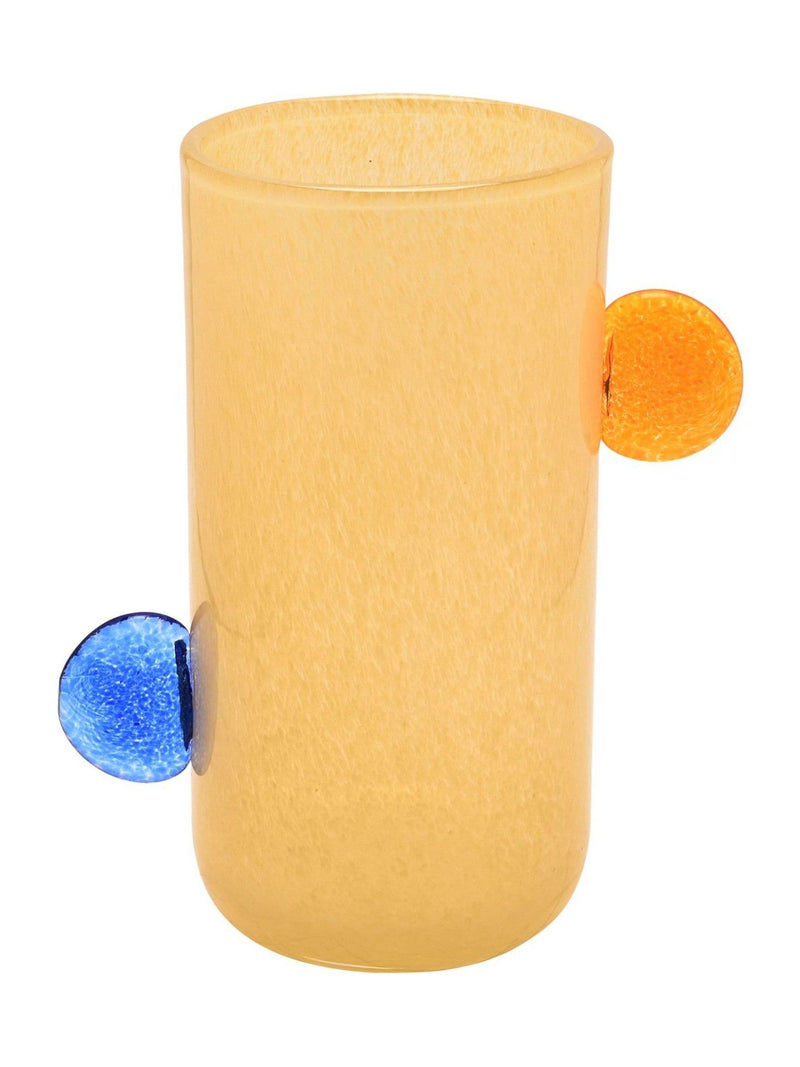 Widdop yellow glass vase with bobble handles (British brand)