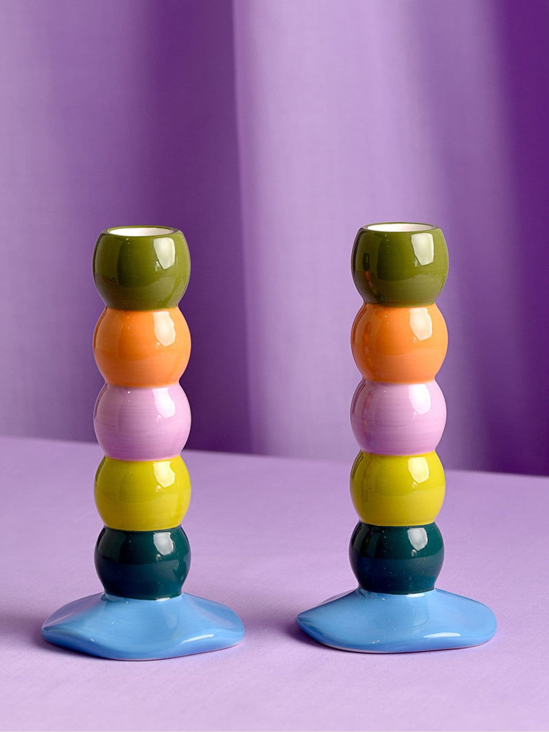 Widdop ceramic candle holders set of 2 in pastel tones - British product