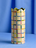 Widdop ceramic vase multicoloured check pattern - British product