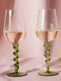 Widdop wine glasses green twisted stems pair, UK version