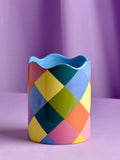Widdop ceramic plant pot with harlequin diamond pattern 15.5cm (British brand)