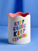 Next Widdop White Ceramic Plant Pot with Keep Growing Saying- Buy online at McGrocer