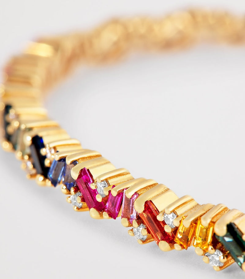 Suzanne Kalan Frenzy bangle with diamonds and rainbow sapphires - British product